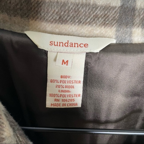 Sundance Brown Plaid Double Breasted Wool Blend Pea Coat Womens M - Picture 3 of 6